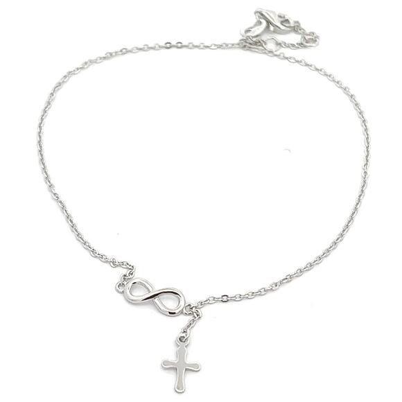 Infinity Cross Anklet 925 Sterling Silver Dainty Faith Jewelry ✨ - Picture 1 of 4